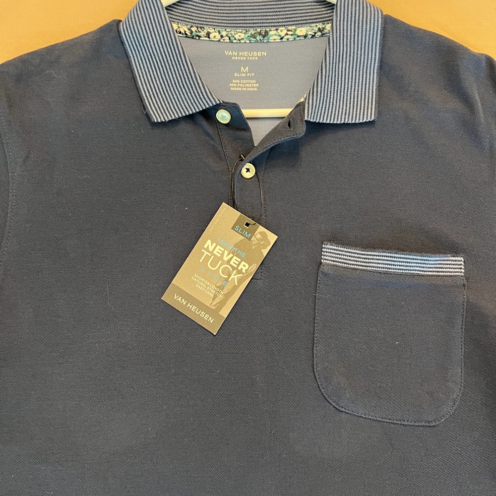 Van Heusen Men's Blue Pinstripe Shirt with Floral Trim-Brand New with tags